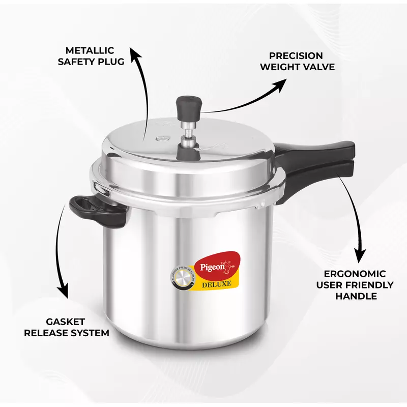 Pigeon Pressure Cooker 5L Deluxe Outer Lid Aluminium Sap 103 - Ergonomic Sturdy Handle Thermal Efficiency Special Alloy Safety Plug 12 Pigeon Pressure Cooker 5L Deluxe Outer Lid Aluminium Sap 103 - Ergonomic Sturdy Handle Thermal Efficiency Special Alloy Safety Plug