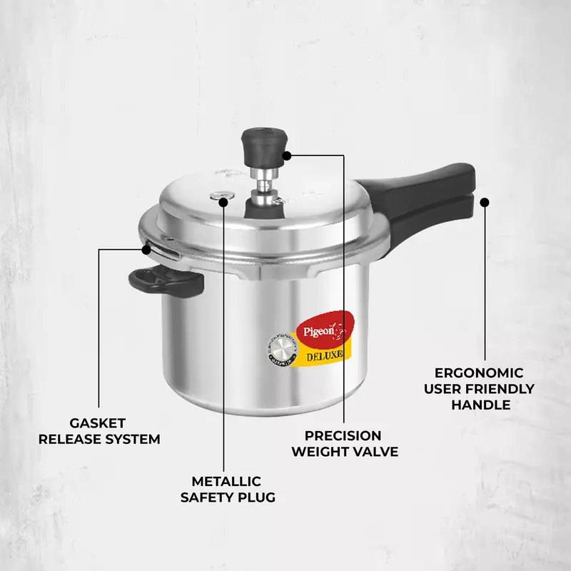 Pigeon Pressure Cooker 3L Deluxe Outer Lid Aluminium Sap 102 - Ergonomic Sturdy Handle Thermal Efficiency Special Alloy Safety Plug 4 Pigeon Pressure Cooker 3L Deluxe Outer Lid Aluminium Sap 102 - Ergonomic Sturdy Handle Thermal Efficiency Special Alloy Safety Plug