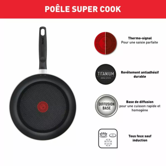 Tefal Super Cook Frypan 24cm Non Electric B4590484 aluminium material heat indicator thermo signal powerglide coating made in france