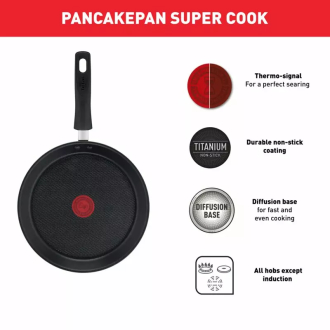 Tefal Super Cook Pancake Pan 25cm Non Electric B4593885 aluminium material heat indicator thermo signal powerglide coating made in france