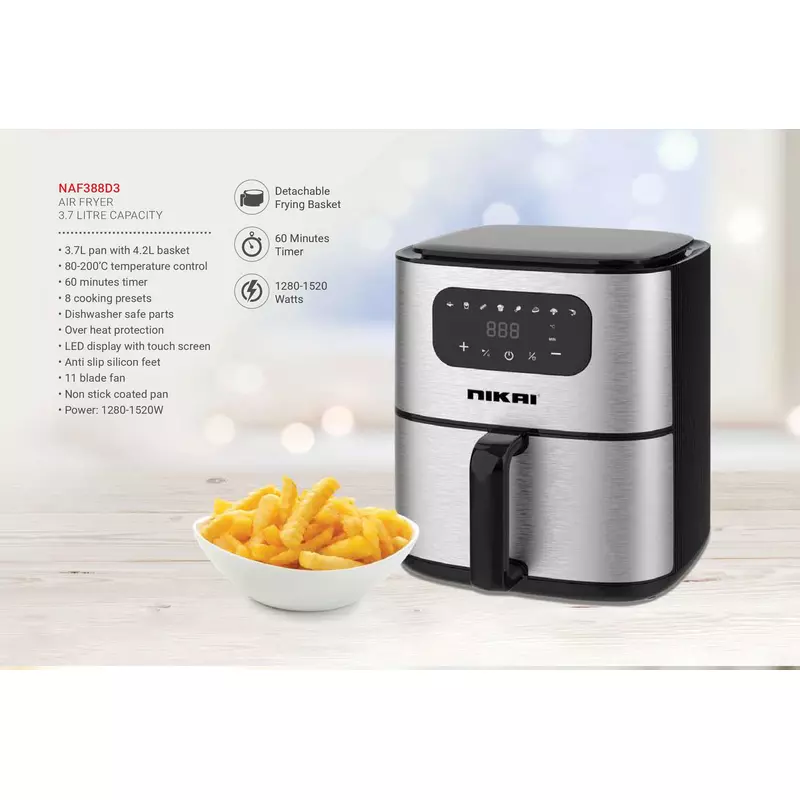 Nikai Airfryer 4.2L Manual 1520W Naf388D3 60 Mins Timer 8 Preset Cooking Detachable Frying Basket Led Display With Touch Screen 2 Nikai Airfryer 4.2L Manual 1520W Naf388D3 60 Mins Timer 8 Preset Cooking Detachable Frying Basket Led Display With Touch Screen