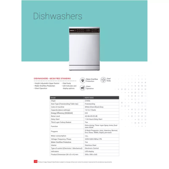 Nikai Dish Washer 60Cm 14 Plates NDW158SS Free Standing 8 Programs Dimension 598*598*845mm