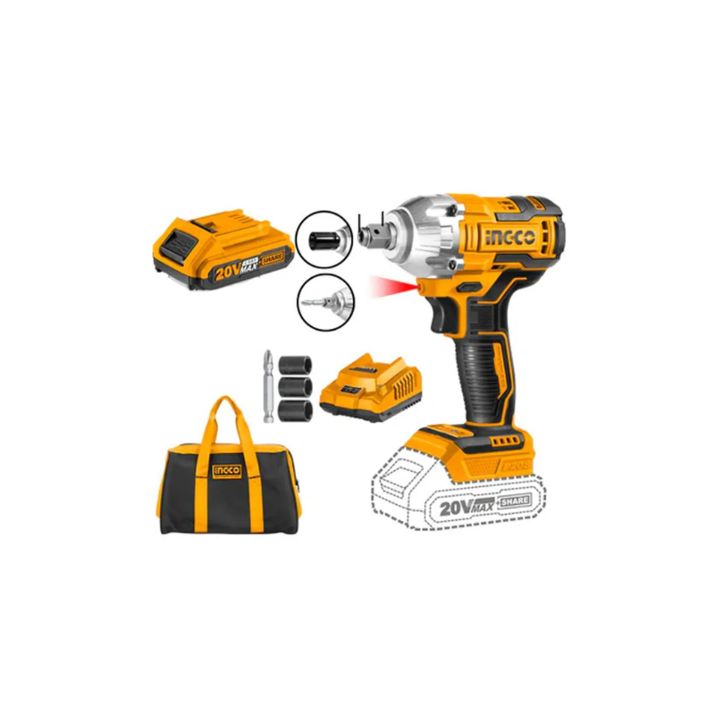 Ingco Cordless Impact Driver &Amp; Wrench Lithium-Ion 20V With Brushless Motor, Charger &Amp; Battery Ciwli20208 1 Ingco Cordless Impact Driver &Amp; Wrench Lithium-Ion 20V With Brushless Motor, Charger &Amp; Battery Ciwli20208