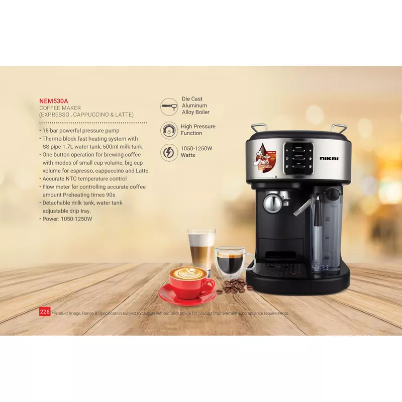 Nikai Coffee Machine 1.7L Water Tank Milk Jug Manual 1250W Nem530A High Pressure Function 500Ml Milk Tank Detachable Milk And Water Tank 15 Bar Pressure Pump 3 Nikai Coffee Machine 1.7L Water Tank Milk Jug Manual 1250W Nem530A High Pressure Function 500Ml Milk Tank Detachable Milk And Water Tank 15 Bar Pressure Pump