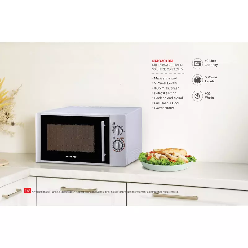 Nikai Microwave 30L Manual 5 Power Levels 900W Nmo3010M 35 Mins Timer Defrost Settings Cooking End Signal Pull Handle Door 6 Nikai Microwave 30L Manual 5 Power Levels 900W Nmo3010M 35 Mins Timer Defrost Settings Cooking End Signal Pull Handle Door