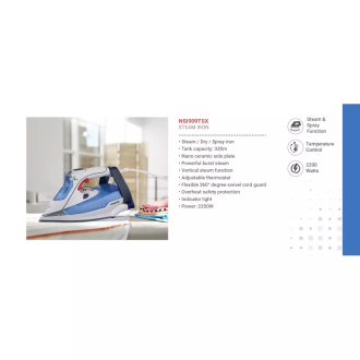 Nikai Steam Iron 320ml Tank Dry and Spray Function 2200w NSI909TSX Temperature Control Nano Ceramic Sole Plate Vertical Steam Function Indicator Light Powerful Burst System