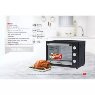 Nikai Oven Electric 40l with Rosting Function 3 Knobs Control 1500w NT40RZ 60 Mins Timer Stainless Steel Heating Elements Inner Light Single Glass Panel