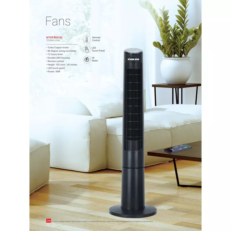 Nikai Tower Fan 40 Inch With Led Touch Panel 45W Ntof4001Rl Durable Abs Housing 12 Hour Timer With Remote Control Turbo Copper Motor 2 Nikai Tower Fan 40 Inch With Led Touch Panel 45W Ntof4001Rl Durable Abs Housing 12 Hour Timer With Remote Control Turbo Copper Motor