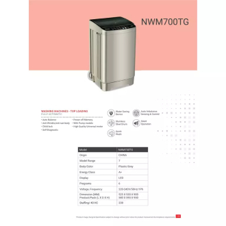 Nikai Washing Machine 7kg Top Load Stainless Steel Drum NWM700TG Auto Balance With Pump Models Water Saving Device High Quality Motor