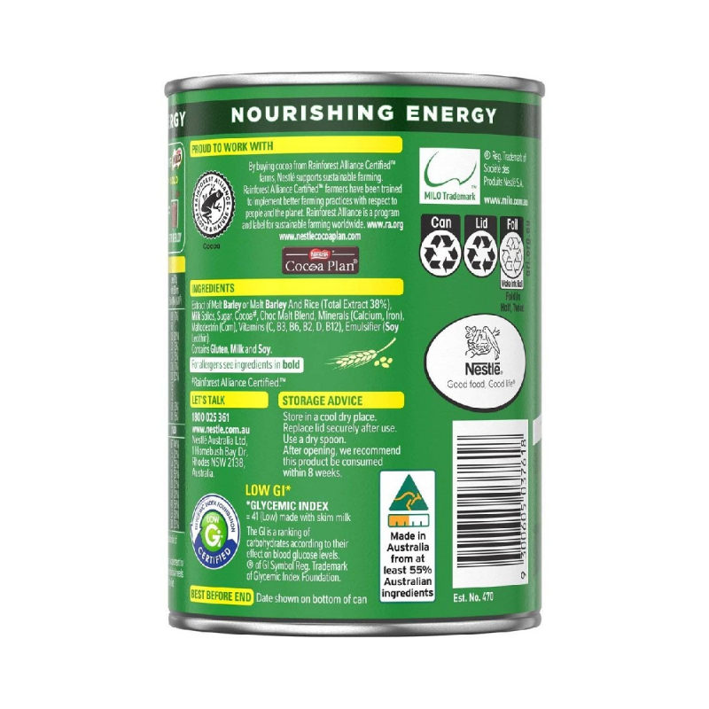 Nestle Milo Chocolate Milk Powder Active-Go, Low Gi, Source Of Protein, 8 Vitamins &Amp; Minerals, 200G Tin 3 Nestle Milo Chocolate Milk Powder Active-Go, Low Gi, Source Of Protein, 8 Vitamins &Amp; Minerals, 200G Tin - Set Of 3 Pcs