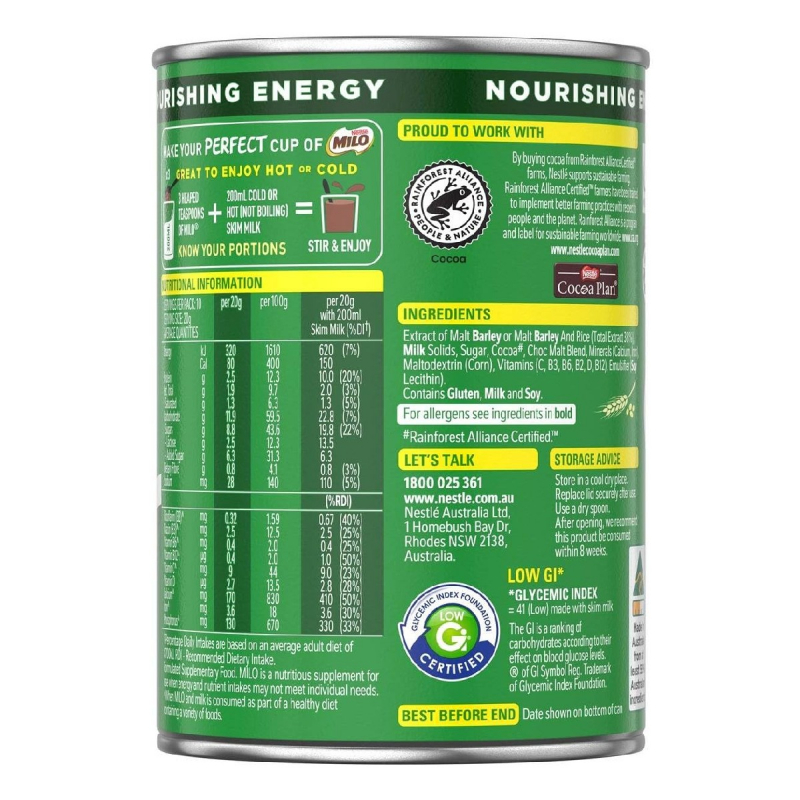 Nestle Milo Chocolate Milk Powder Active-Go, Low Gi, Source Of Protein, 8 Vitamins &Amp; Minerals, 200G Tin 2 Nestle Milo Chocolate Milk Powder Active-Go, Low Gi, Source Of Protein, 8 Vitamins &Amp; Minerals, 200G Tin - Set Of 3 Pcs