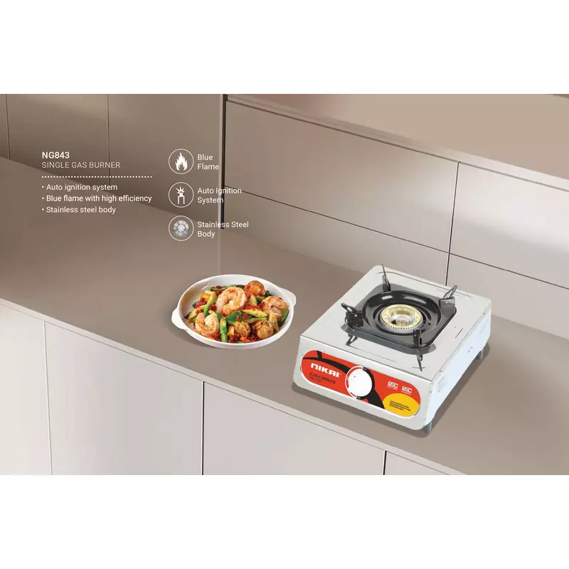 Nikai Gas Cooker 1 Burner Steel Ng843 Stainless Steel Auto Function Blue Flame 3 Nikai Gas Cooker 1 Burner Steel Ng843 Stainless Steel Auto Function Blue Flame