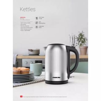 Nikai Jug Kettle 1.7L Steel With Water Guage 2200W NK692SS Automatic Shut Off Boil Dry Protection With Indicator Stainless Steel Housing
