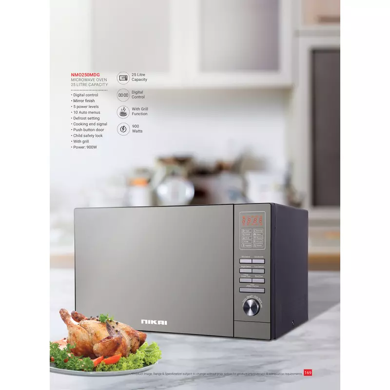 Nikai Microwave 25L Digital 5 Power Levels With Grill Function 900W Nmo250Mdg Defrost Settings Cooking End Signal 10 Auto Menus Mirror Finish Push Button Door 7 Nikai Microwave 25L Digital 5 Power Levels With Grill Function 900W Nmo250Mdg Defrost Settings Cooking End Signal 10 Auto Menus Mirror Finish Push Button Door