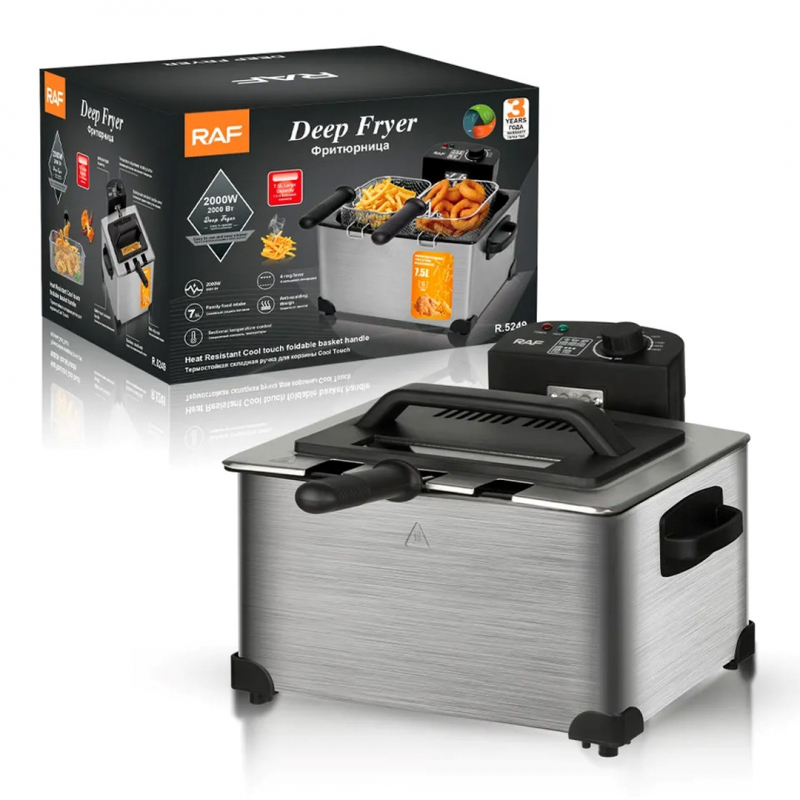 Raf Deep Fryer 7.5L 2000W 2In1 4 Ring Fever,Anti Scalding Design R.5249