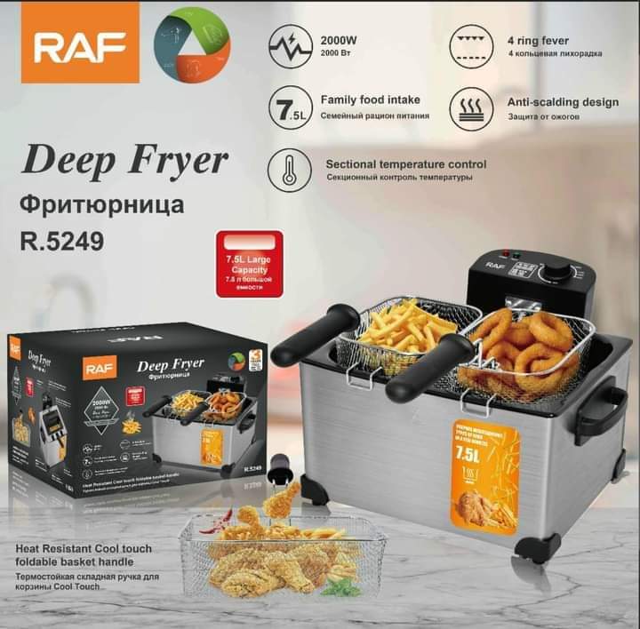 Raf Deep Fryer 7.5L 2000W 2In1 4 Ring Fever,Anti Scalding Design R.5249