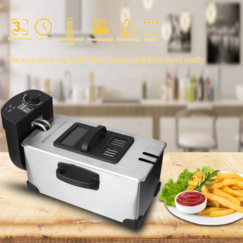 Raf Deep Fryer 2000W 3.5L Single Basket, 4 Ring Fever, Anti Scalding Design, Sectional Temperature Control, Stainless Steel R.5299 13 Raf Deep Fryer 2000W 3.5L Single Basket, 4 Ring Fever, Anti Scalding Design, Sectional Temperature Control, Stainless Steel R.5299