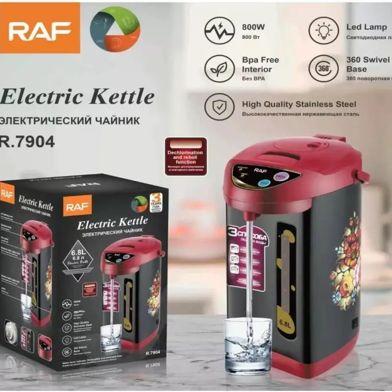 Raf Electric Water Kettle 800W 6.8L Large Capacity, Bpa Free, Led Lamp, 360° Swivel Base, High Quality Stainless Steel R.7904 10 Raf Electric Water Kettle 800W 6.8L Large Capacity, Bpa Free, Led Lamp, 360° Swivel Base, High Quality Stainless Steel R.7904
