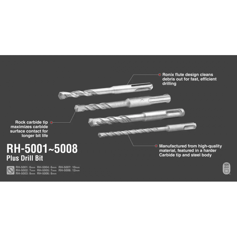 Ronix Sds Plus Drill Bit 7 X 160Mm Rh-5005 2 Ronix Sds Plus Drill Bit 7 X 160Mm Rh-5005