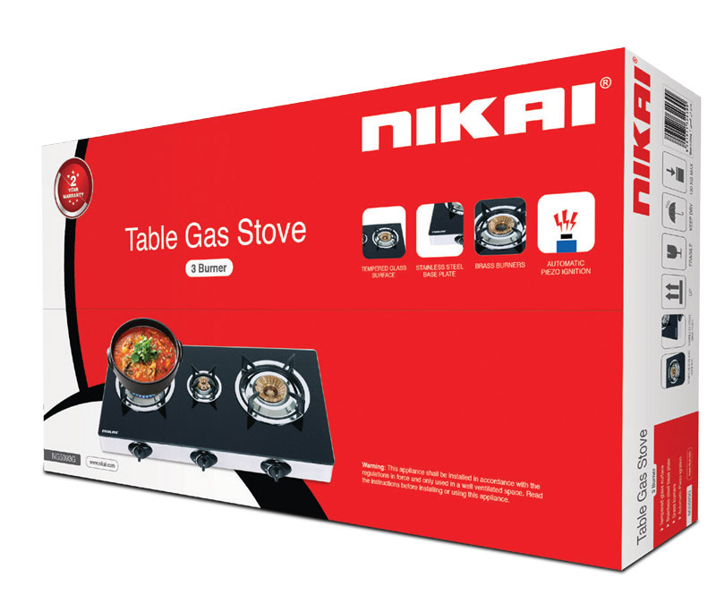 Nikai Gas Cooker 3 Burner Glass 7Mm Tempered Ng5093G Tempered Glass Auto Ignition System Blue Flame 3 Nikai Gas Cooker 3 Burner Glass 7Mm Tempered Ng5093G Tempered Glass Auto Ignition System Blue Flame