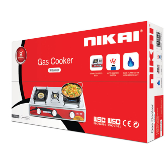 Nikai Gas Cooker 3 Burner Steel NG845 Stainless Steel Auto Ignition System Blue Flame
