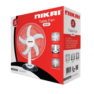 Nikai Table Fan 16" 41W High Performance Copper Motor Wide Angle Horizontal Oscillation 5 Leaf “AS” Transparent  Blades NTF1638T1