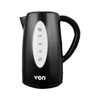 Von Cordless Kettle 3L 2200W with Boil Dry Protection Black VSKL03BNK