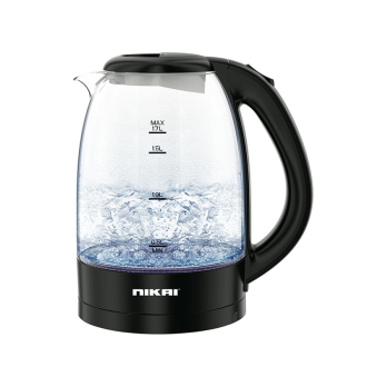 Nikai Jug Kettle 1.2L Glass With Cord Storage 2200W NK313G Automatic Shut Off Boil Dry Protection With Indicator Light On Handle