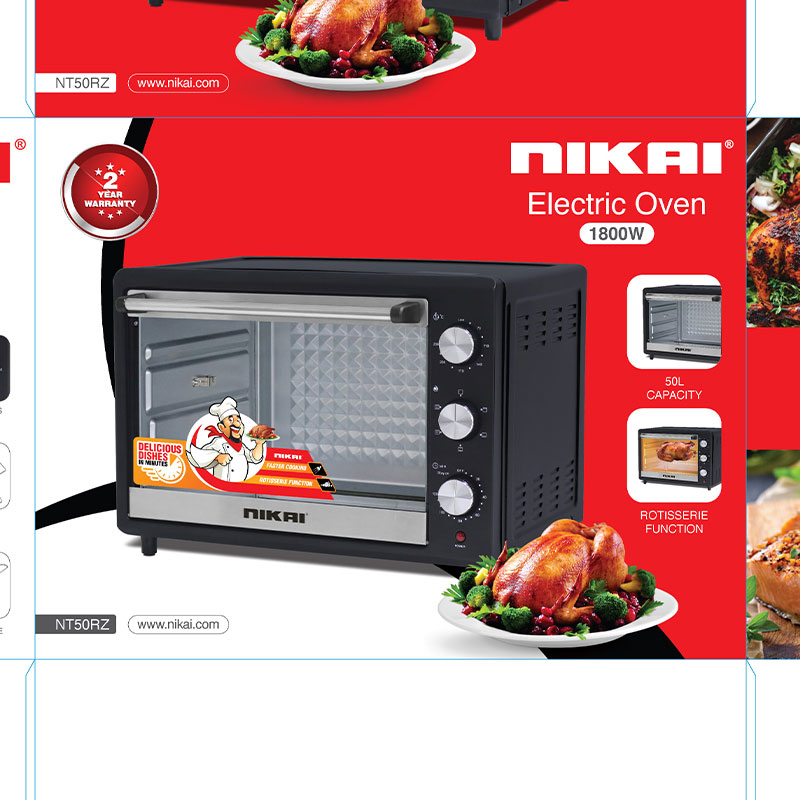 Nikai Oven Electric 50L With Rosting Function 1800W Nt50Rz 120 Mins Timer Single Glass Panel Stainless Steel Heating Elements Inner Light 2 Nikai Oven Electric 50L With Rosting Function 1800W Nt50Rz 120 Mins Timer Single Glass Panel Stainless Steel Heating Elements Inner Light