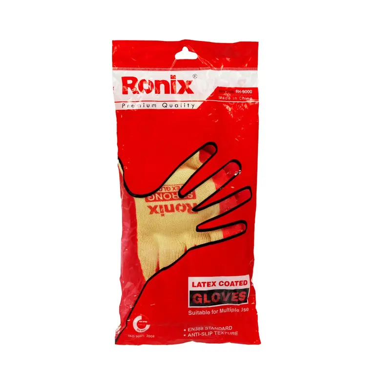 Ronix Latex-Coated Work Gloves Rh-9000 4 Ronix Latex-Coated Work Gloves Resistant Work Gloves Manufactured From Five-Yarn Fibers Resistant Latex Layer Work Gloves Industrial Applications Washable And Resistant To Abrasion, Shear, Tear, And Puncture High-Quality Raw Materials Rh-9000
