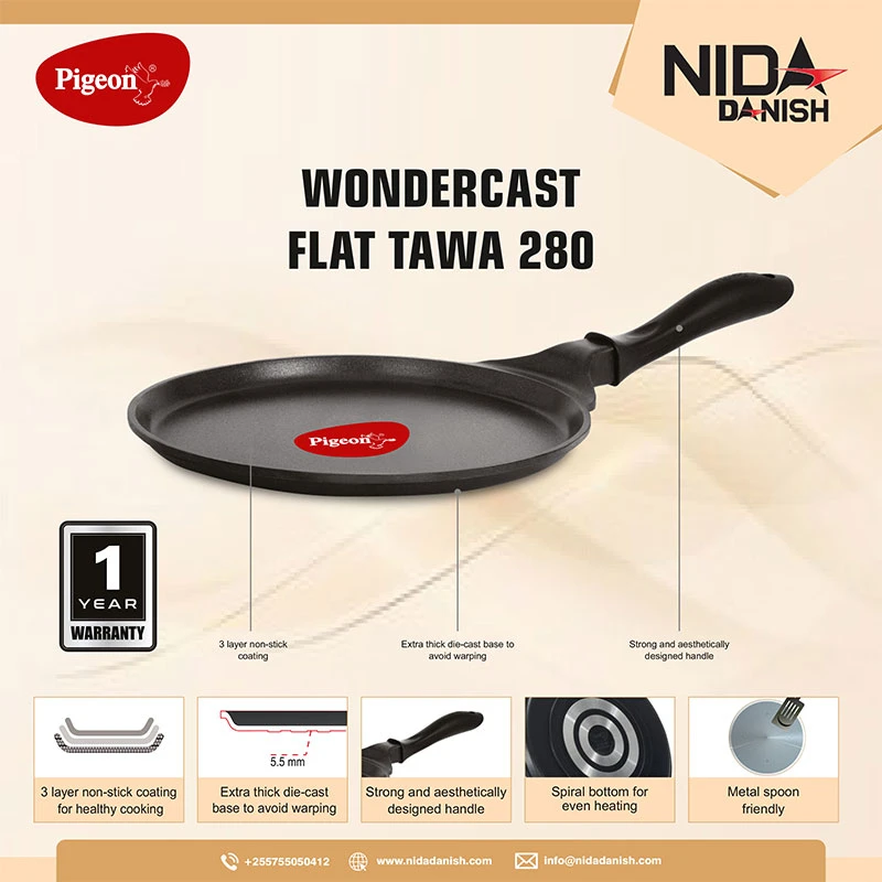 Pigeon Tawa 27Cm Nonstick Flat 280 Wondercast Sap 729 - 3 Layer Anti Peeling Food Safe Nonstick Coating Extra Thick Layer 7 Pigeon Tawa 27Cm Nonstick Flat 280 Wondercast Sap 729 - 3 Layer Anti Peeling Food Safe Nonstick Coating Extra Thick Layer