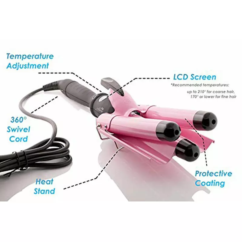 Generic Curling Iron 1-Inch 3 Barrel Hair Waver Wand - Ceramic Heating Styling Tool, Fast Heating, Lcd Display, Adjustable Temperature Hair Crimper. 3 Generic Curling Iron 1-Inch 3 Barrel Hair Waver Wand - Ceramic Heating Styling Tool, Fast Heating, Lcd Display, Adjustable Temperature Hair Crimper.