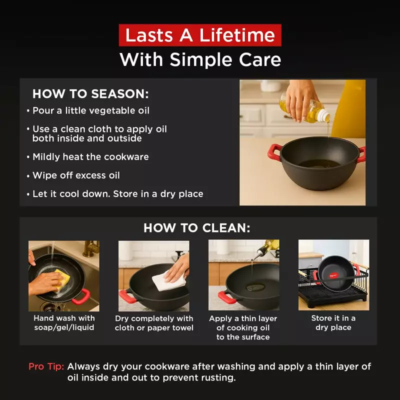 Pigeon Imperi Luxe Cast Iron Kadai 20Cm – Natural Non-Stick, Toxin-Free &Amp; Durable Cookware Sap 16299 9 Pigeon Imperi Luxe Cast Iron Kadai 20Cm – Natural Non-Stick, Toxin-Free &Amp; Durable Cookware Sap 16299