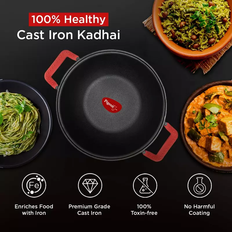 Pigeon Imperi Luxe Cast Iron Kadai 20Cm – Natural Non-Stick, Toxin-Free &Amp; Durable Cookware Sap 16299 3 Pigeon Imperi Luxe Cast Iron Kadai 20Cm – Natural Non-Stick, Toxin-Free &Amp; Durable Cookware Sap 16299