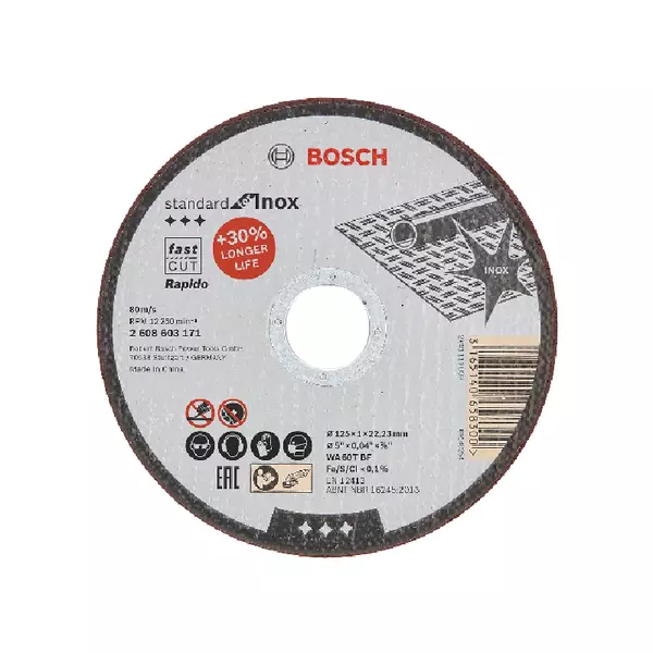 Bosch Standard For Inox Straight Cutting Disc 115 X 1.0 X 22.23Mm 2608603169