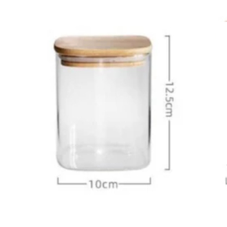 Generic Glass Jar Square with Wooden Lid 10x12cm – Elegant Storage Container for Kitchen & Home S1012(1-40)