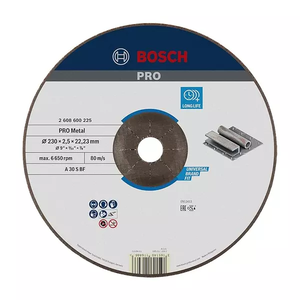 Bosch Metal Cutting Disc With Depressed Centre 230 Mm, 22,23 Mm, 2.5 Mm (2608600225) 1 Bosch Metal Cutting Disc With Depressed Centre 230 Mm, 22,23 Mm, 2.5 Mm (2608600225)
