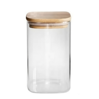 Generic Glass Jar Square with Wooden Lid 10x20cm – Elegant Storage Container for Kitchen & Home S1020(1-34)