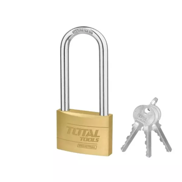 Total Brass Padlock Heavy Duty Long Shackle 70Mm, Solid Brass Cylinder With Pins, 3Pcs Brass Keys Tlk32702L 1 Total Brass Padlock Heavy Duty Long Shackle 70Mm, Solid Brass Cylinder With Pins, 3Pcs Brass Keys Tlk32702L