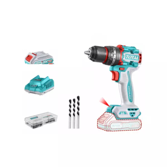 Total Cordless Impact Drill 66Nm Lithium-ion 20V with Brushless Motor, 47pcs Accessories, 3pcs Masonry Drill Bits, 2pcs 2.0Ah Battery, 1pc Charger TIDLI20668