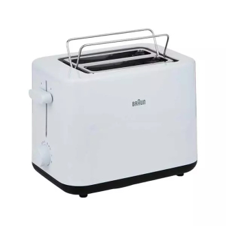 Braun Toaster 900W with 2 Slots, 8 Toast Levels, Pull Out Tray, Bread Lifter, Bun Warmer, 900 W, Plastic, White HT101AI-HT1010WH