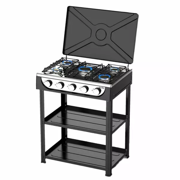 Decakila Gas Cooker 5 Burners With Shelf And Stand Manual Ignition Kmgs019B Stainless Steel Panel Iron Sheet Sprayed Cover With Non Slip Footpad 1 Decakila Gas Cooker 5 Burners With Shelf And Stand Manual Ignition Kmgs019B Stainless Steel Panel Iron Sheet Sprayed Cover With Non Slip Footpad