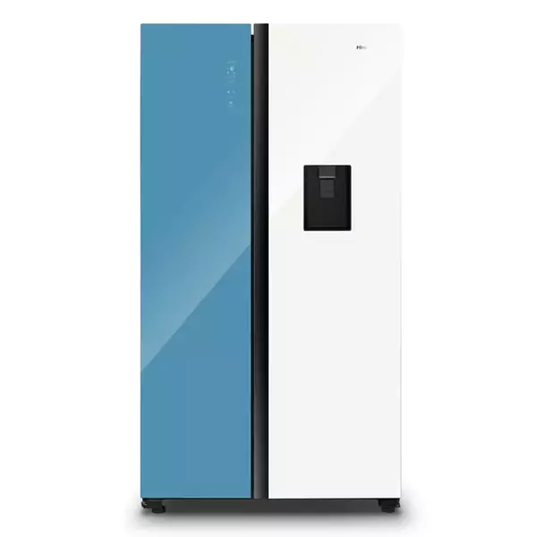 Hisense Side By Side Fridge Blue &Amp; White Glass 508L H670Sdbl-Wd 1 Hisense Side By Side Fridge Blue &Amp; White Glass 508L H670Sdbl-Wd