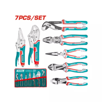 Total 7pcs Pliers Set, Including Pump, Combination, Long Nose, Diagonal Cutting, Jaw Locking, Nose Locking & Slip Joint Pliers TOS23055
