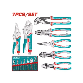 Total 7pcs Pliers Set, Including Pump, Combination, Long Nose, Diagonal Cutting, Jaw Locking, Nose Locking & Slip Joint Pliers TOS23055
