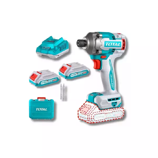 Total Cordless Impact Driver 230Nm Lithium-Ion 20V With Screwdriver Bits, Battery &Amp; Charger Tirli2023 1 Total Cordless Impact Driver 230Nm Lithium-Ion 20V With Screwdriver Bits, Battery &Amp; Charger Tirli2023